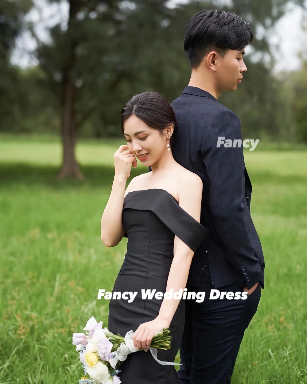 Fancy Korea Elegant Off Shoulder Wedding Dress Mermaid Elastic Satin Bridal Gown Back Corset Customized 웨딩드레스