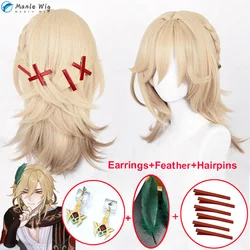 50cm Long Kaveh Genshin Cosplay Wig Game  Kaveh Linen Gold With Braid Wigs Hairpins Heat Resistant Hair Party Wigs