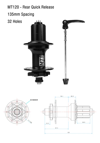 Imagen 2 del producto Buje de Freno de Disco para Bicicleta de Montaña, 24/28/32 Agujeros, Eje Pasante, Liberación Rápida, 8-11 Velocidades, 2 Rodamientos de Bolas Delanteros y 4 Traseros