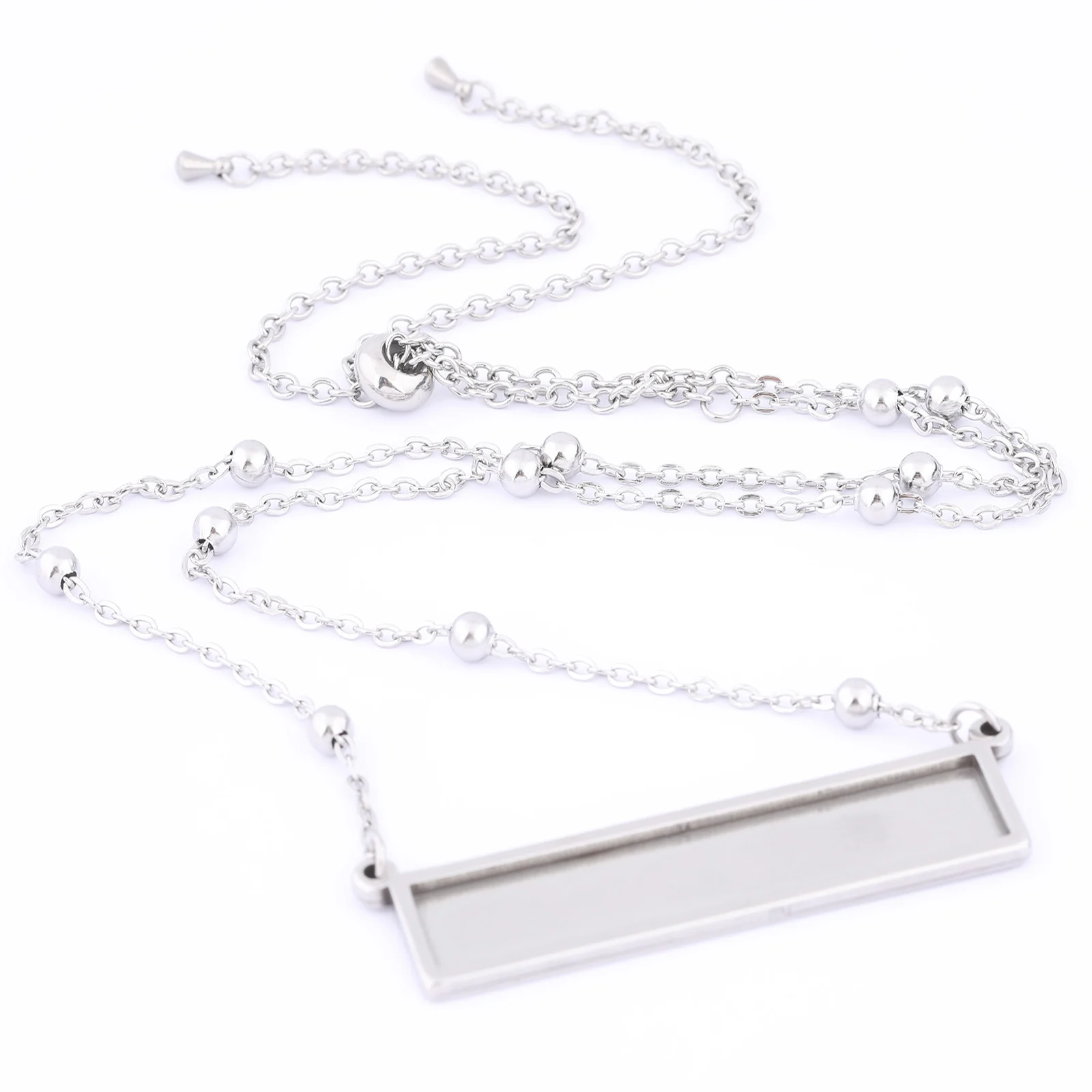 2pcs Stainless Steel Ball Chain Pendant Base Blanks Fit 10x50mm Rectangle Cabochon Necklace Setting Bezel Trays Diy Findings