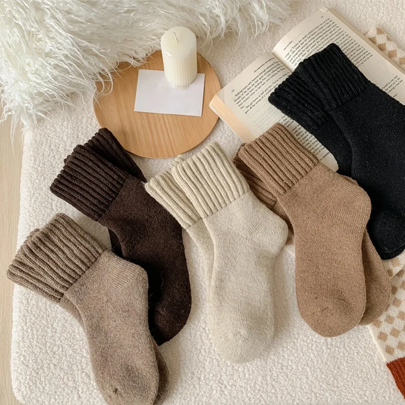 5 Pairs Winter Thickened Wool Socks Women’s Breathable Comfortable Plush Low Tube Snow Socks Korean Simple Warm Cashmere Socks