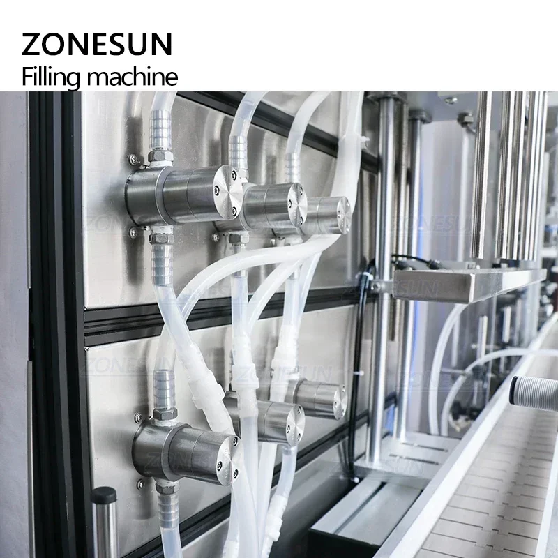 ZONESUN ZS-VTMP80D حشو سائل بمضخة مغناطيسية مكونة من 6 رؤوس مع غطاء غبار لخط تغليف زجاجات جرة عطر الزيت العطري