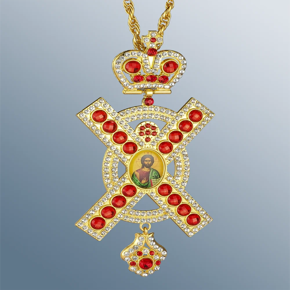 Diyalo Hope Faith Gebetskreuz-Anhänger-Halskette, umgibt Zinklegierung, roter Kristall, 120 cm Kette, christliche religiöse Geburtstagsgeschenke – Detail 1