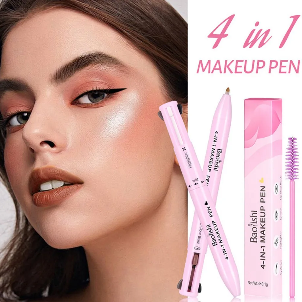 Lápiz de maquillaje multifunción 4 en 1, delineador de ojos compacto de viaje, delineador de labios, lápiz de cejas, lápiz de sombra de ojos resaltador
