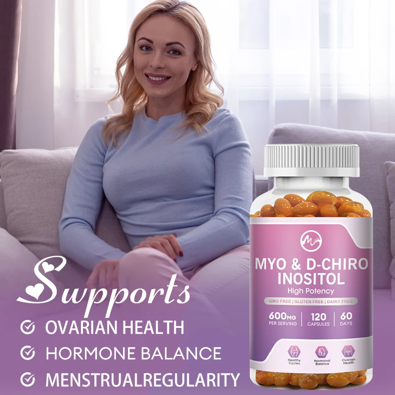 Капсулы Minch Inositol & D-Chiro Inositol Blend, здоровая поддержка функций тела для женщин, гелевая крышка с витамином B8, гомоценический не GMO