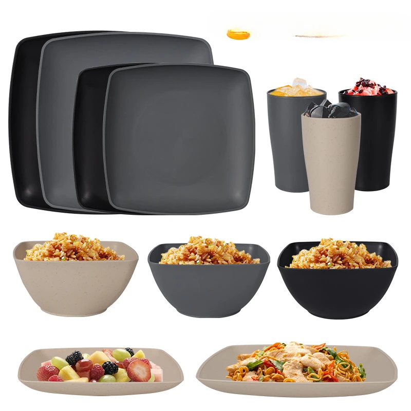 16Pcs Plastic Dinnerware Set -DurableDishwasher Safe Microwave Safe Stackable Includes Dinner Plates Salad Plates Snack Bowls