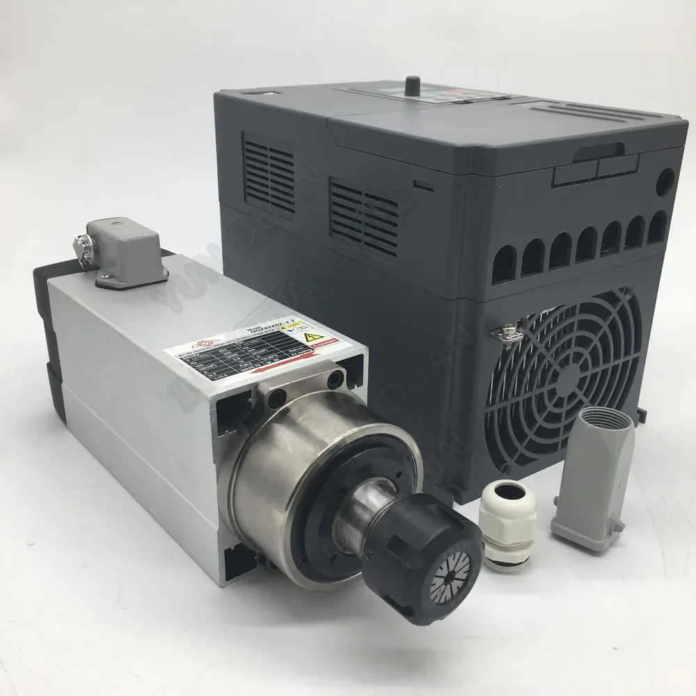 3PH 380V 2.2KW 3hp ER25 Spring collet 18000RPM 300Hz Square AC Spindle Motor Fan Air Cooled With 3KW VFD Inverter for CNC Router