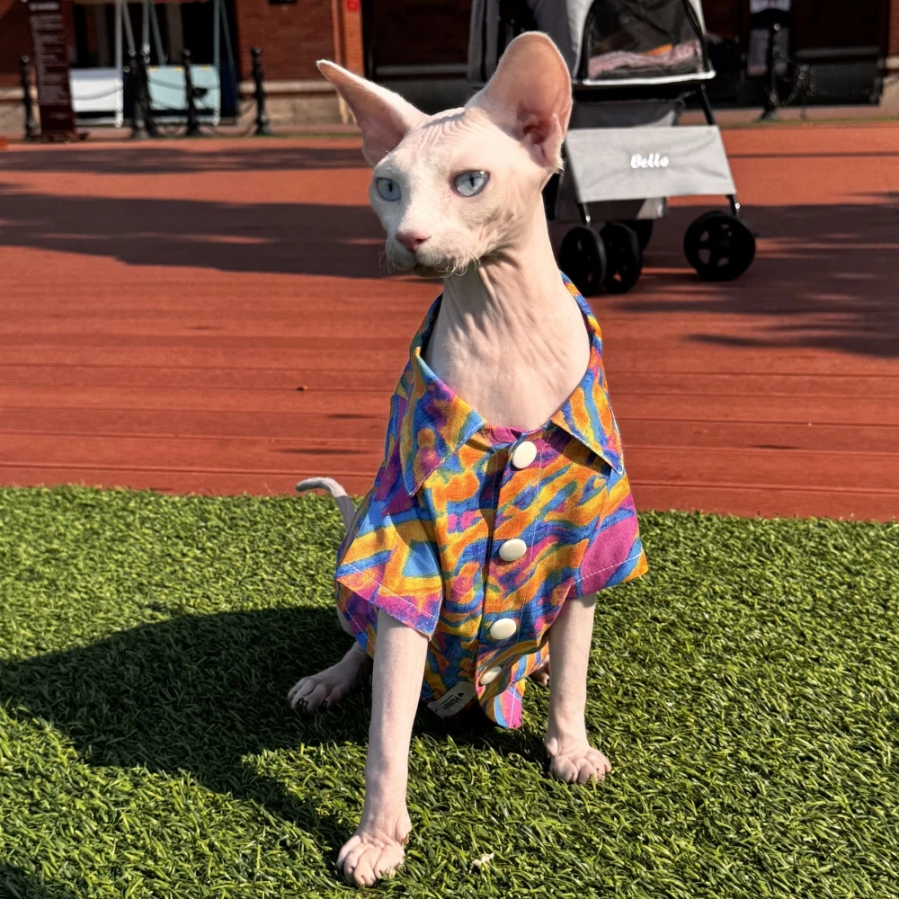 Slouchy casual Style Shirt for Sphynx Cat Summer Fashion Soft Neon Blouse For Kittens with Belly Over Size Coat for Devon Rex