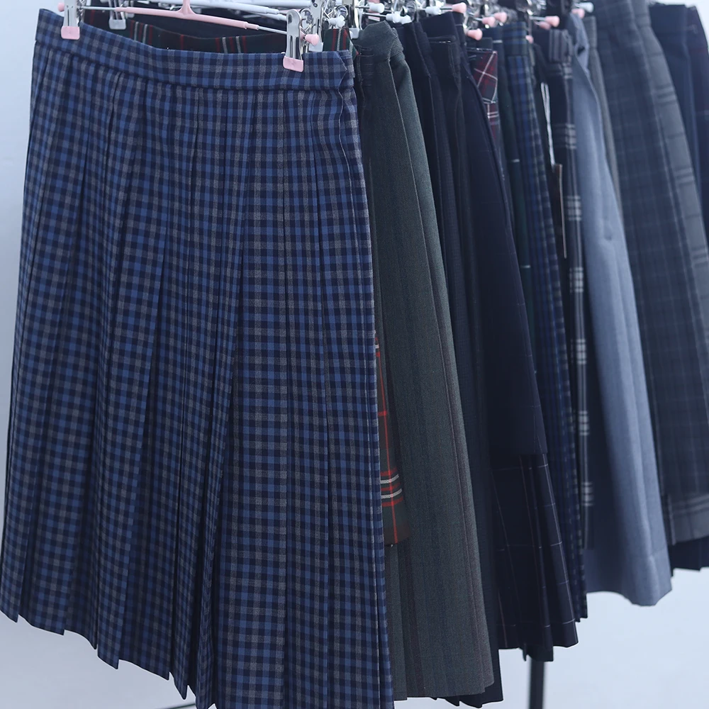 

Vintage Japanese Skirt School Uniform Plaid Pleated Girls Half-Length Skirts G27 Autumn Winter Spring Seasonal Long Skirt