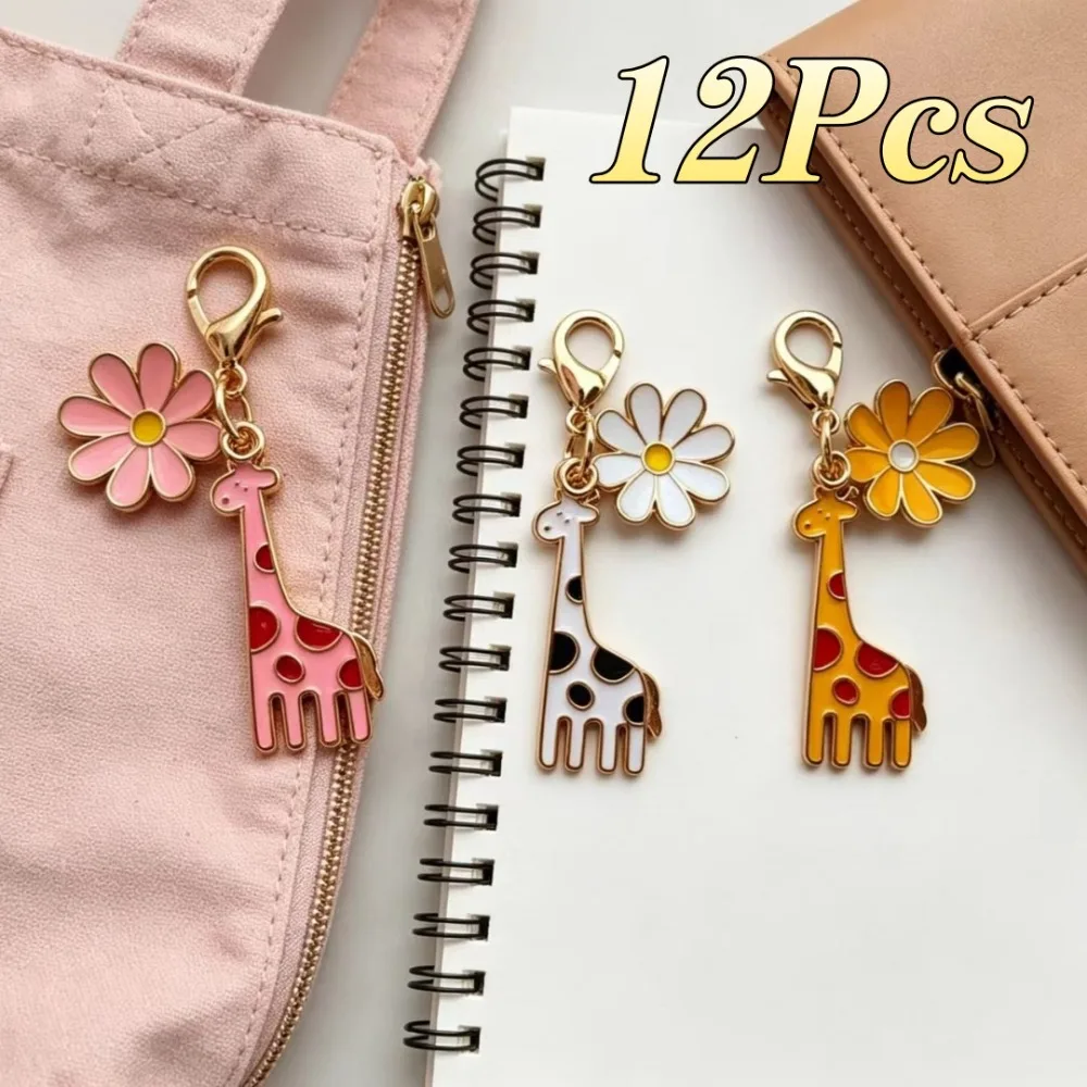 12Pcs Cute Giraffe Keychain Alloy Lobster Clasp Animal Bag Charm Cartoon Pendant for Backpack Purse Car Key Ring Gift Idea