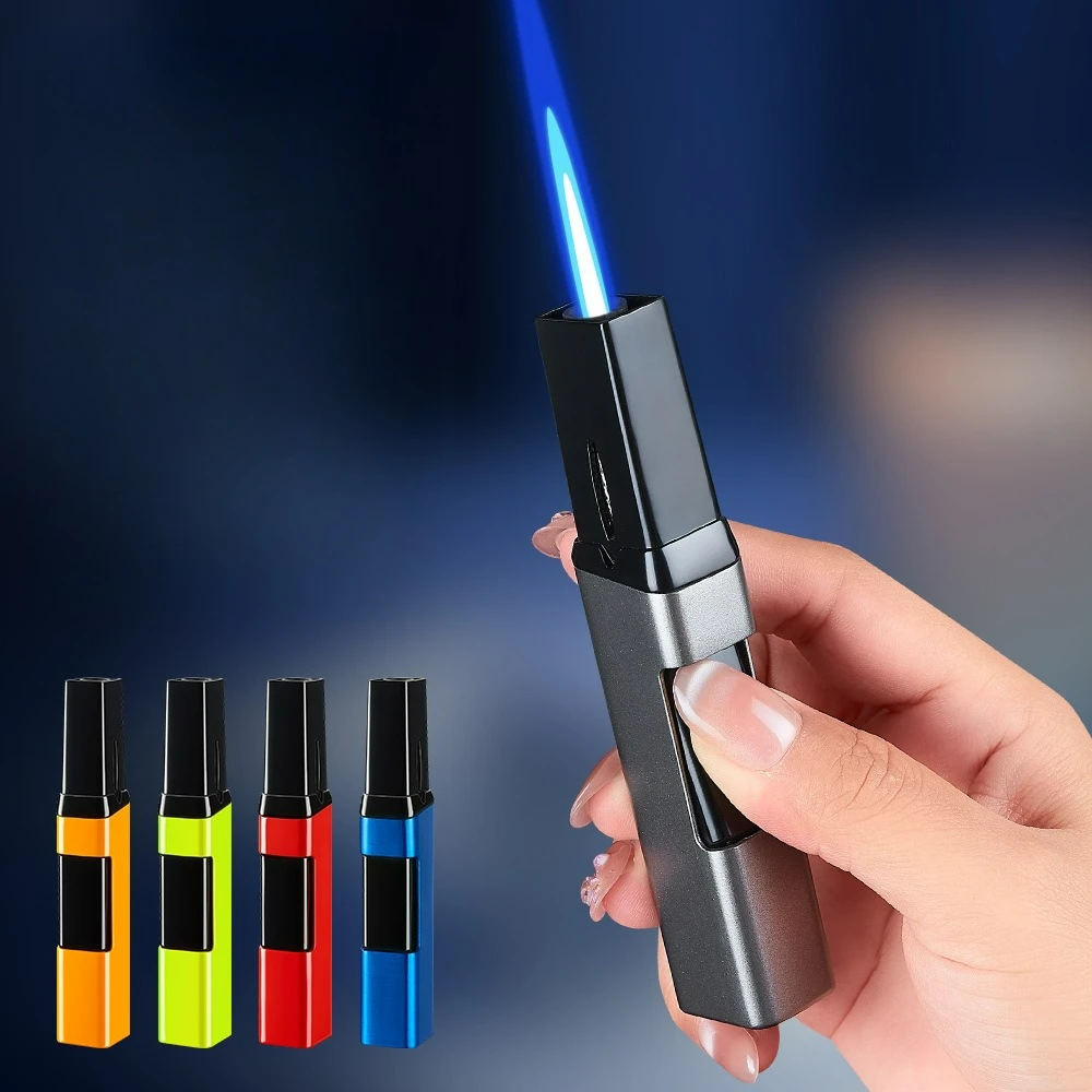 Candy Color Fierce Fire Small Spray Gun Windproof Jet Blue Flame Butane Gas Lighter Compact Portable Cigar Lighters Smoking Gift