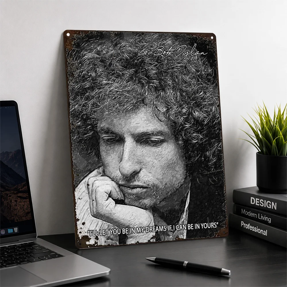 Bob Dylan Dreams Quote Portrait Aluminum Poster Retro Photographic Wall Art For Bedroom Personalized Metal Sign Music Fan Gift