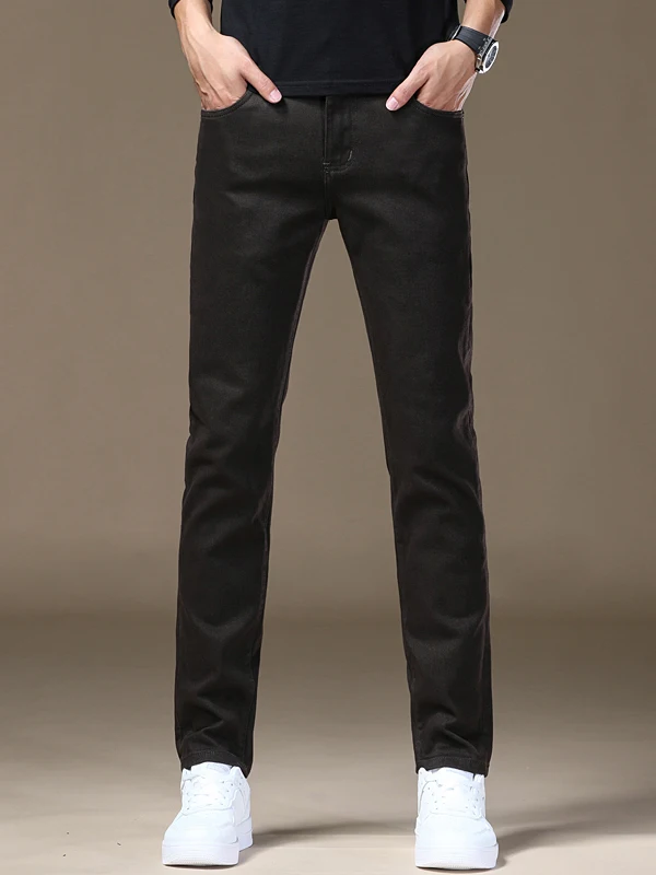 

Легкие роскошные коричневые мужские джинсы прямого кроя с защитой от выцветания, из хлопка, эластичные, удобные, длинные брюки