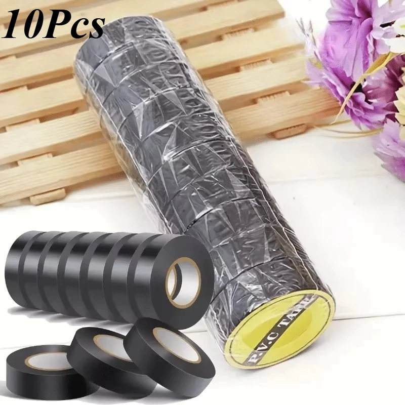 10 Rolls Black Heat Resistant Adhesive Tape, Heavy Duty Multipurpose Tape for Indoor and Outer Packaging Sealing