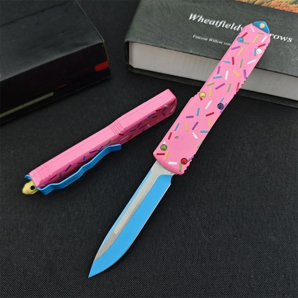 Outdoor Tactical Folding Knife 3.46 Inch D2 Blade T6 Aluminum Pink Donut Handle Deep Pocket Clip EDC Camping Hiking Hunting Tool view 5