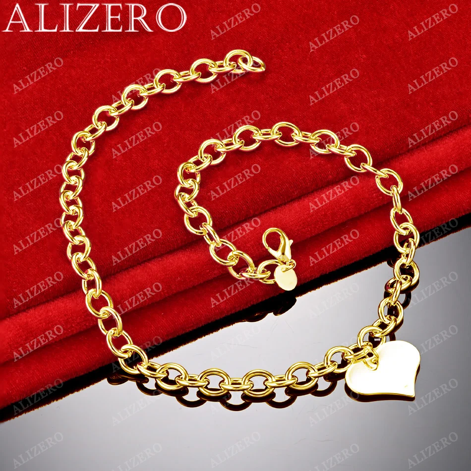 ALIZERO 18K Gold Necklace 18 Inch Heart Pendant Necklaces For Women Men Fine Jewelry Gifts Trend Personality Fashion Accessories