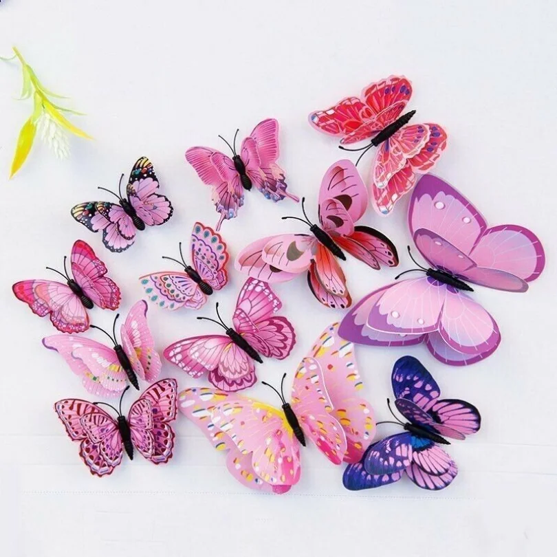 12 Pcs 3D Butterfly Wall Stickers Home Decoration Three-Dimensional Double Layer