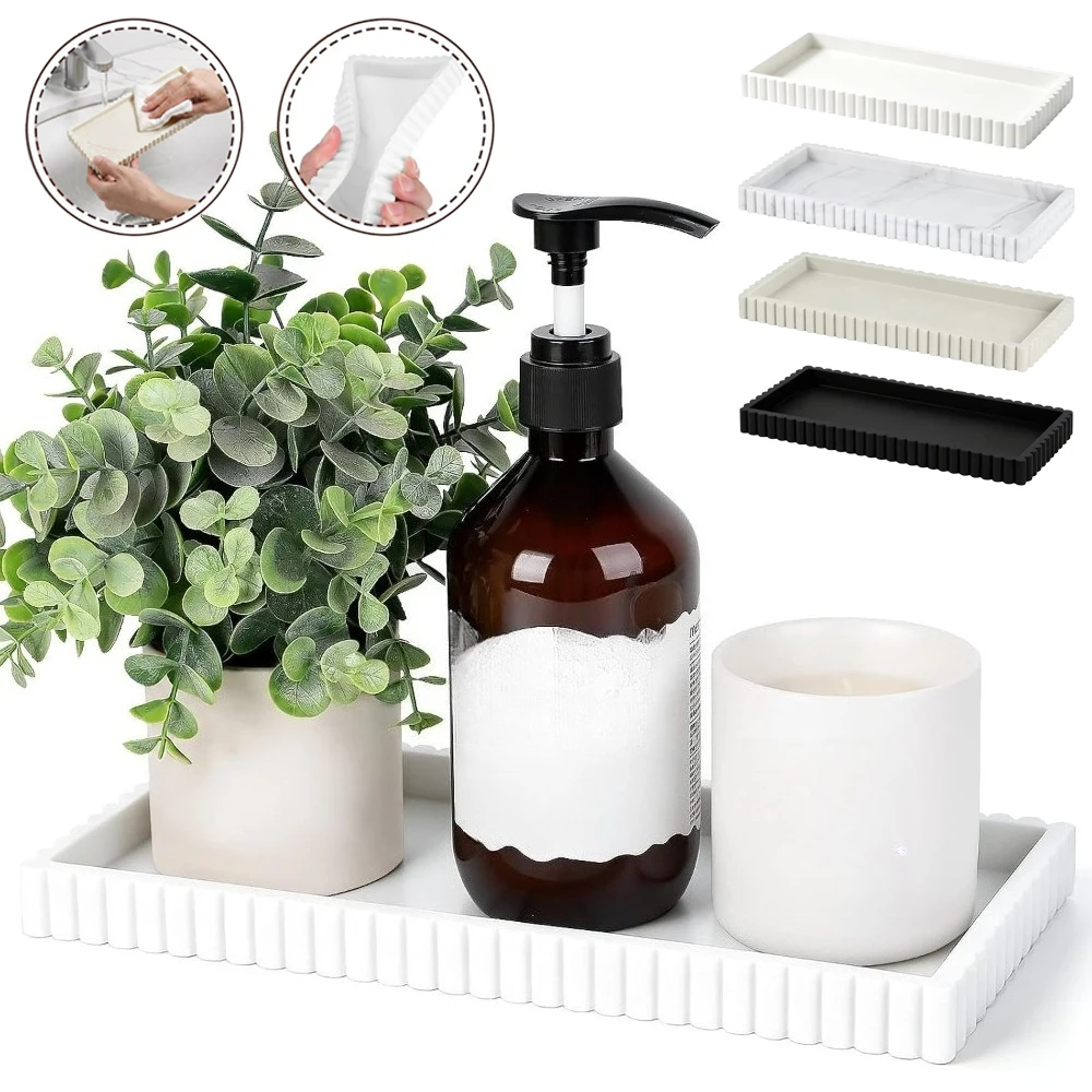 1PC Square Silicone Bathroom Storage Tra Required Marble Tabletop Storage Rack Portable Storage for The Bathroom No Installation