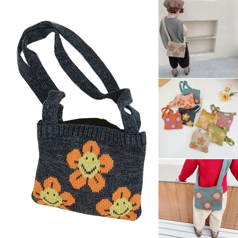 Bolso pequeño trenzado de punto para niñas, lindo bolso cruzado, Mini bolso de hombro E74B