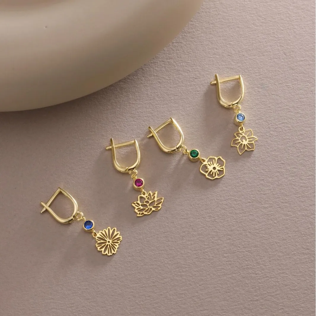 

DOREMI Personalized Horseshoe Earrings, Custom Birthstone & Birth Flower, Dainty Jewelry for Women, Ideal Gift Earrings