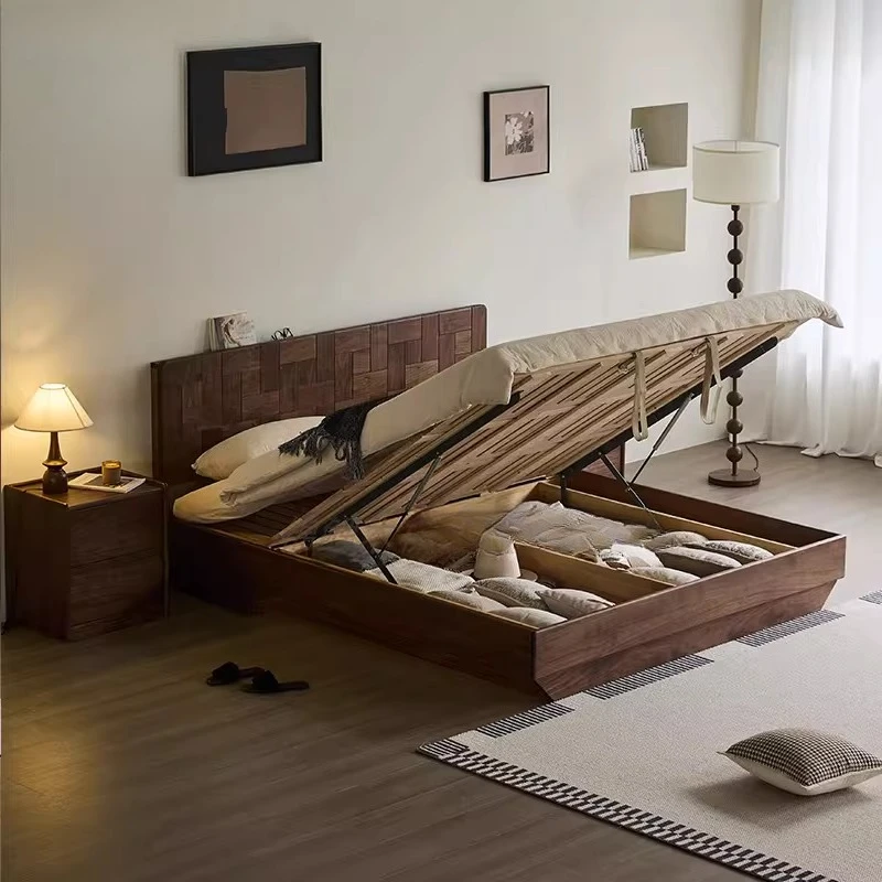 North American black walnut all solid wood storage box high box air pressure bed cherry wood simple modern small apartment