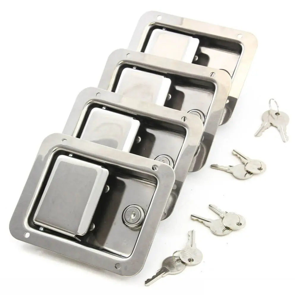 4x Paddle Door Lock, Stainless Steel Latch Handle, Truck Tool Box Lock with Keys