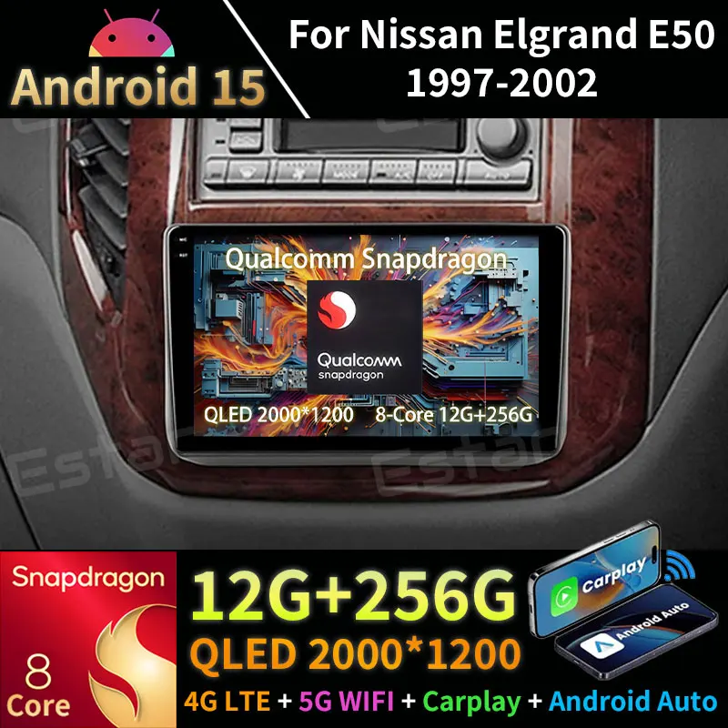 

Android 15 Car Radio For Nissan Elgrand E50 1997 - 2002 RHD GPS Multimedia Player Navi Head Unit Stereo Wireless BT Carplay Auto