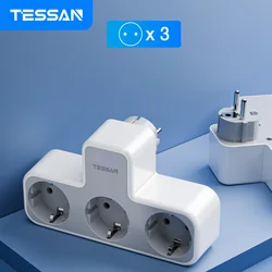 TESSAN Multiple Socket Power Strip with 3 Outlets, 3-In-1 European Plug Wall Socket Extender Adapter with Overload Protection