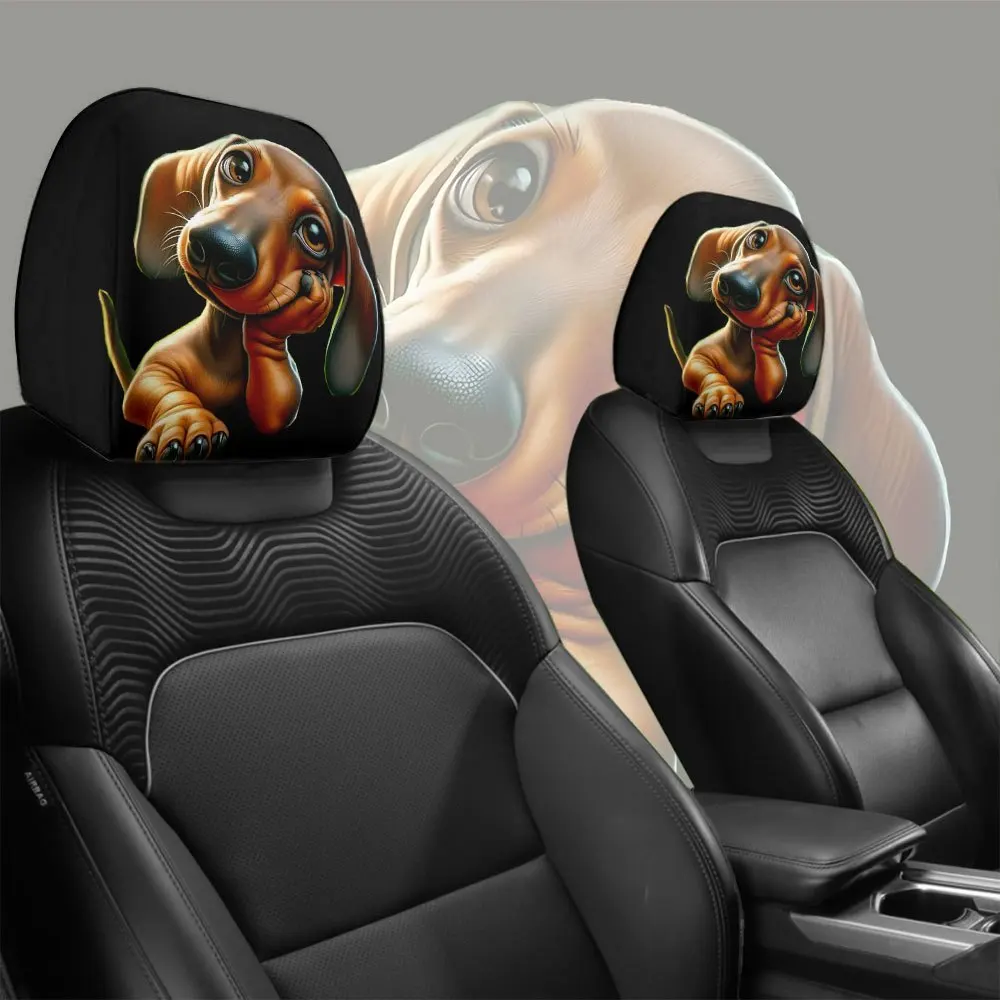 2 pcs cute Dachshund car headrest covers, comfortable to use, stain-resistant and oil-resistant, with a highly elastic design