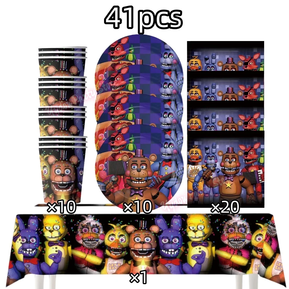 Neltoned Geburtstagsparty-Dekoration Freddy Bär Becher Teller Armbänder Tortendekoration Luftballons für Kinder-Partys Geschenke von Fnafs – Detail 18