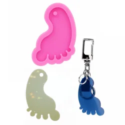 GJ-1031 Shiny Mirror Foot Shape Keychain Silicone Mold Epoxy Resin Decorative Jewelry Pendant Drip Molds