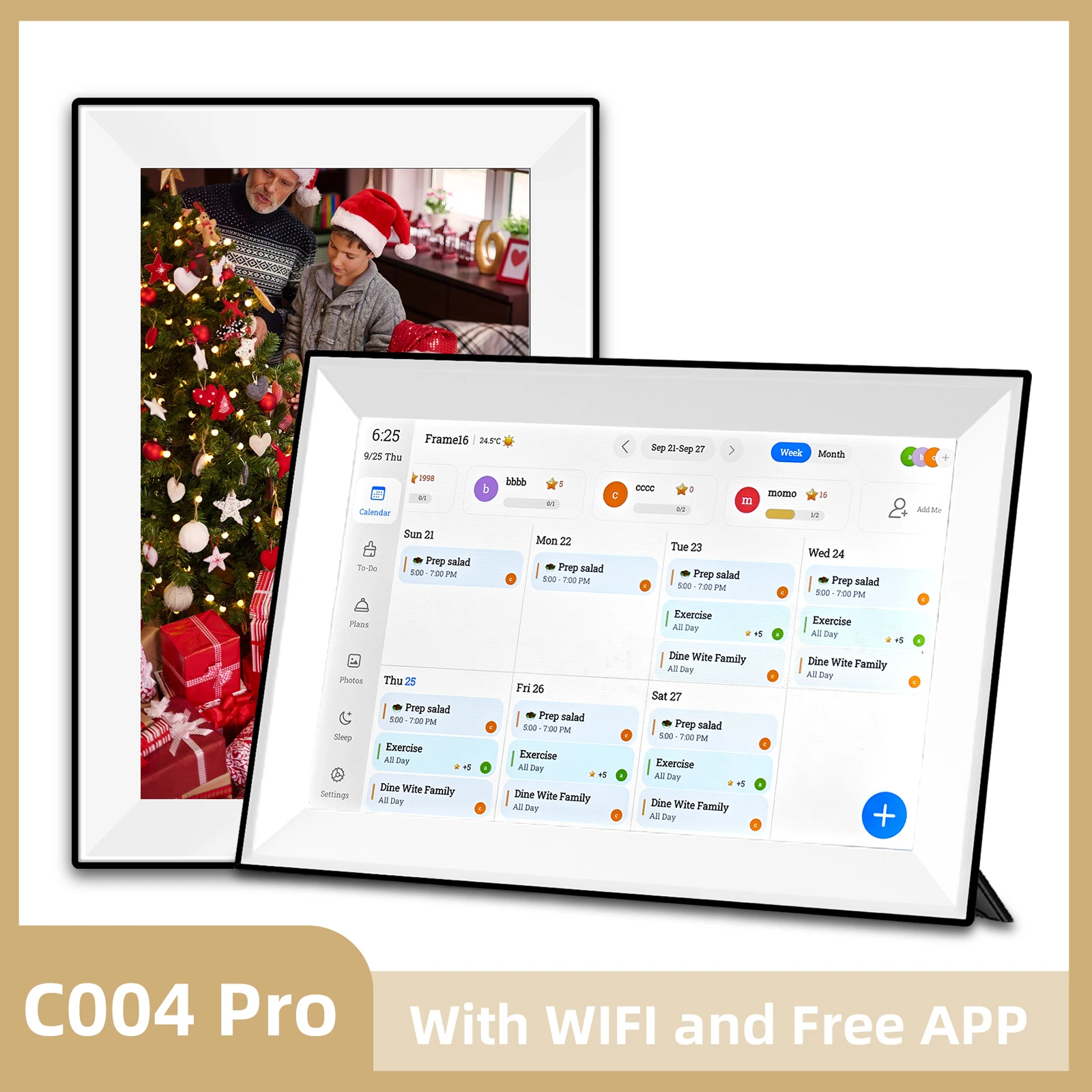 Cadre Photo numérique avec écran tactile de 10.1 pouces, organisateur intelligent, rotation automatique des horloges familiales, cadeau, fonction vocale avec application