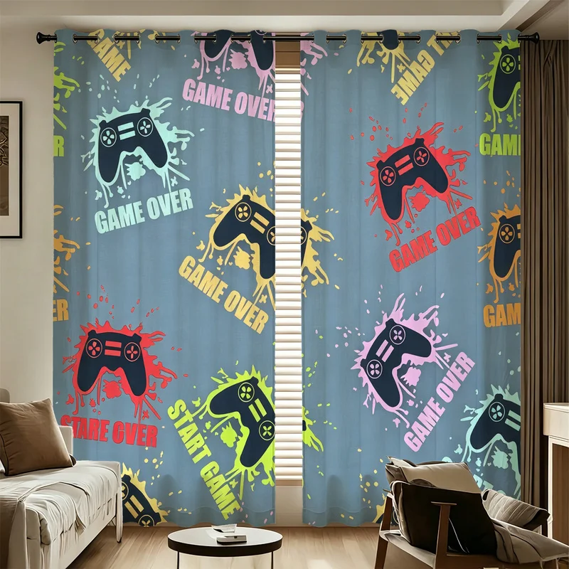 2Pcs Microfiber Curtain Set,Machine Washable,Easy Hanging & Installation,85% Light Blocking,Gamer Enthusiast Birthday Gift