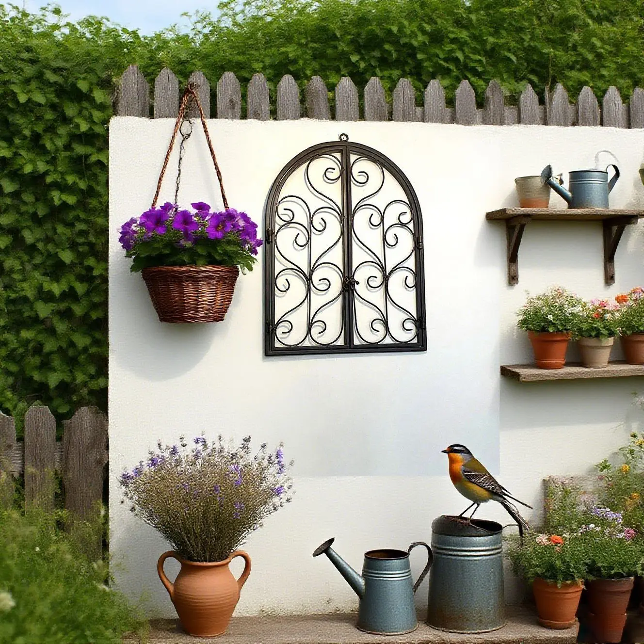 Outdoor courtyard wrought iron old retro wall hanging false window garden courtyard partition soft decoration balcony decoration