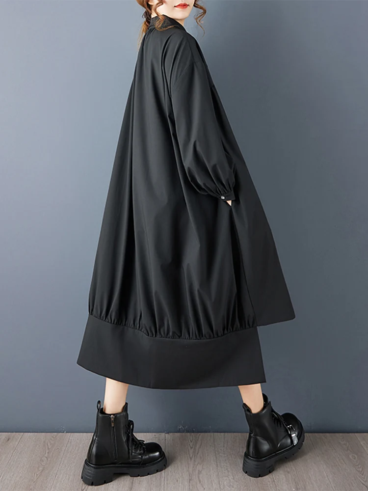 Vestidos Vintage de gran tamaño con retales irregulares para mujer, vestido camisero informal holgado de manga larga, ropa elegante para primavera y otoño 2025