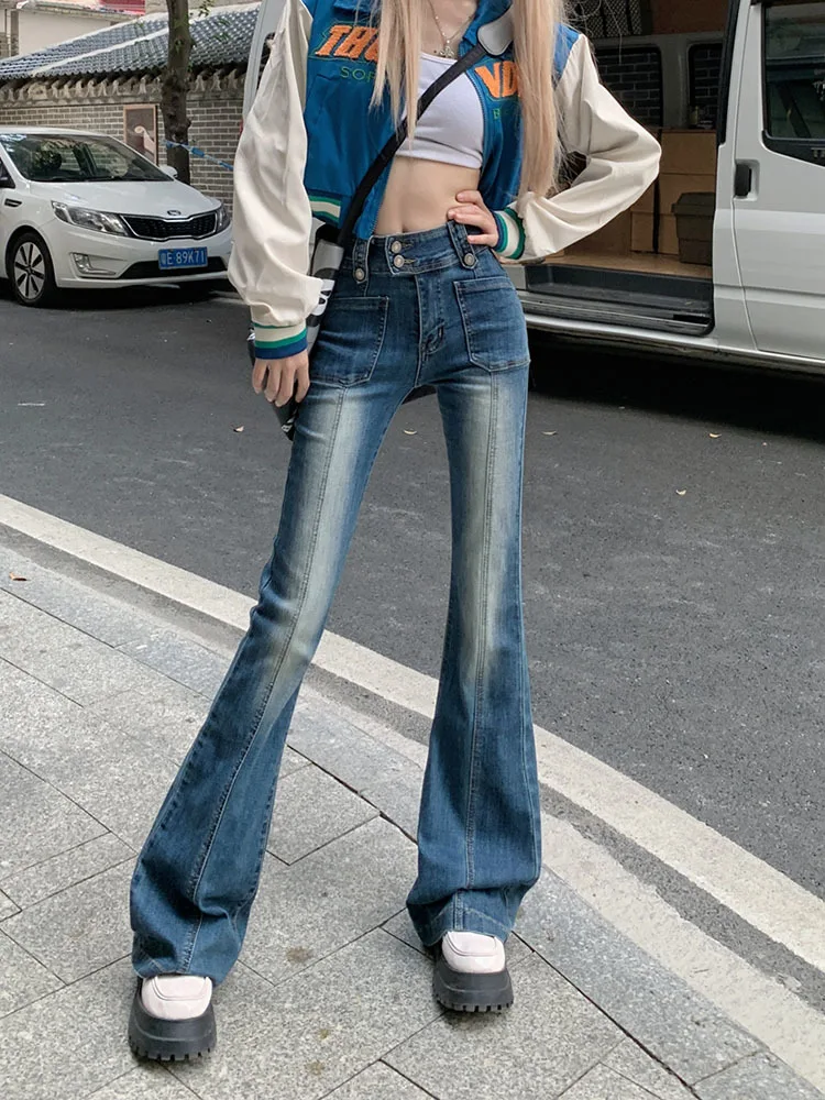 

High Waisted Y2K Flare Jeans Aesthetic Retro 2000s Cute Denim Jeans Pants Streetwear Fashion Harajuku Casual Stretch Trousers