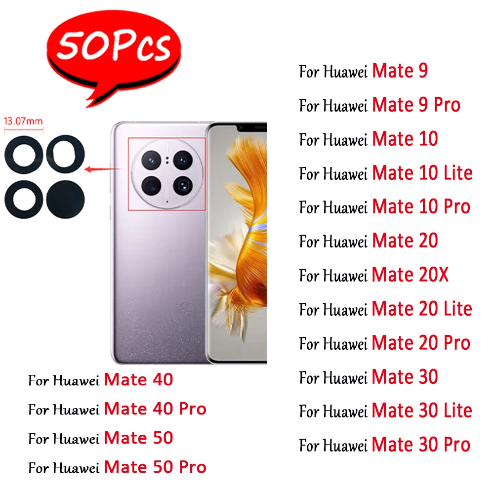 50Pcs.  NEW Back Rear Camera Glass Lens Replacement With Adhesive For Huawei Mate 20 30 40 50 Pro Mate 20 30 10 Lite 20X 9