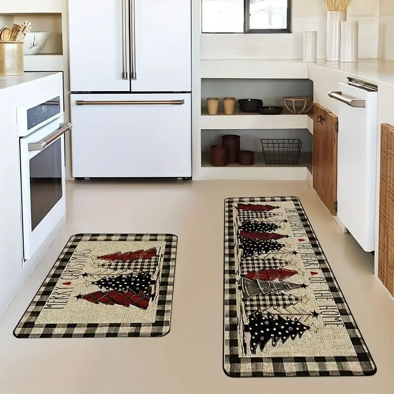 VIKAMA Christmas Tree Kitchen Carpet Soft Non-Slip Entrance Hallway Floor Mat Bathroom Laundry Carpet Holiday Home Decor