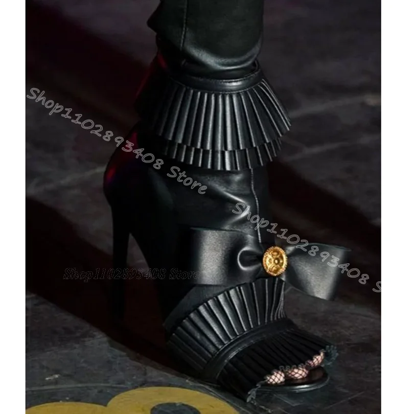 

Green Bowknot Trim Decor Stiletto Boots Open Toe Elegant High Heels Shoes Fashion Party Wedding Dress Boots Zapatos Para Mujere