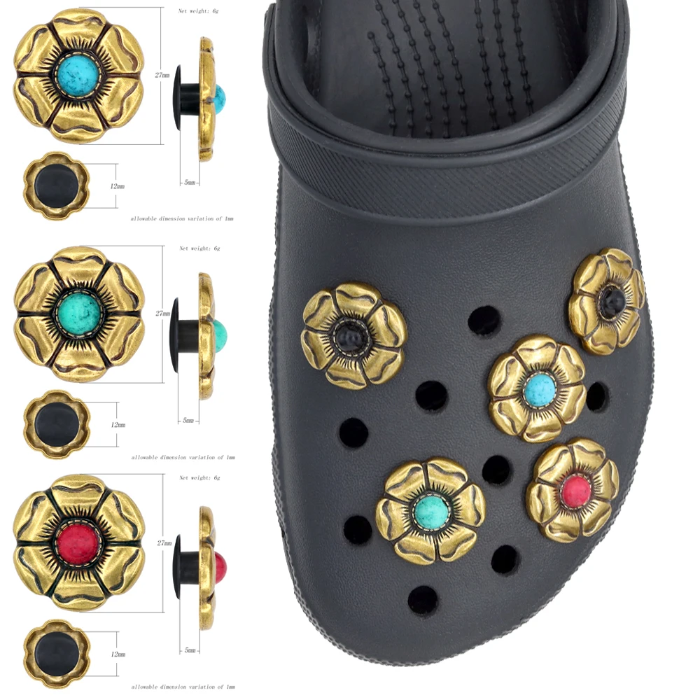 

1 Pcs Shoe Decorations Sandalias De Metal Gold Flower Shoe Charms Pins Accesorios Pines Para Simulated Turquoise W-32