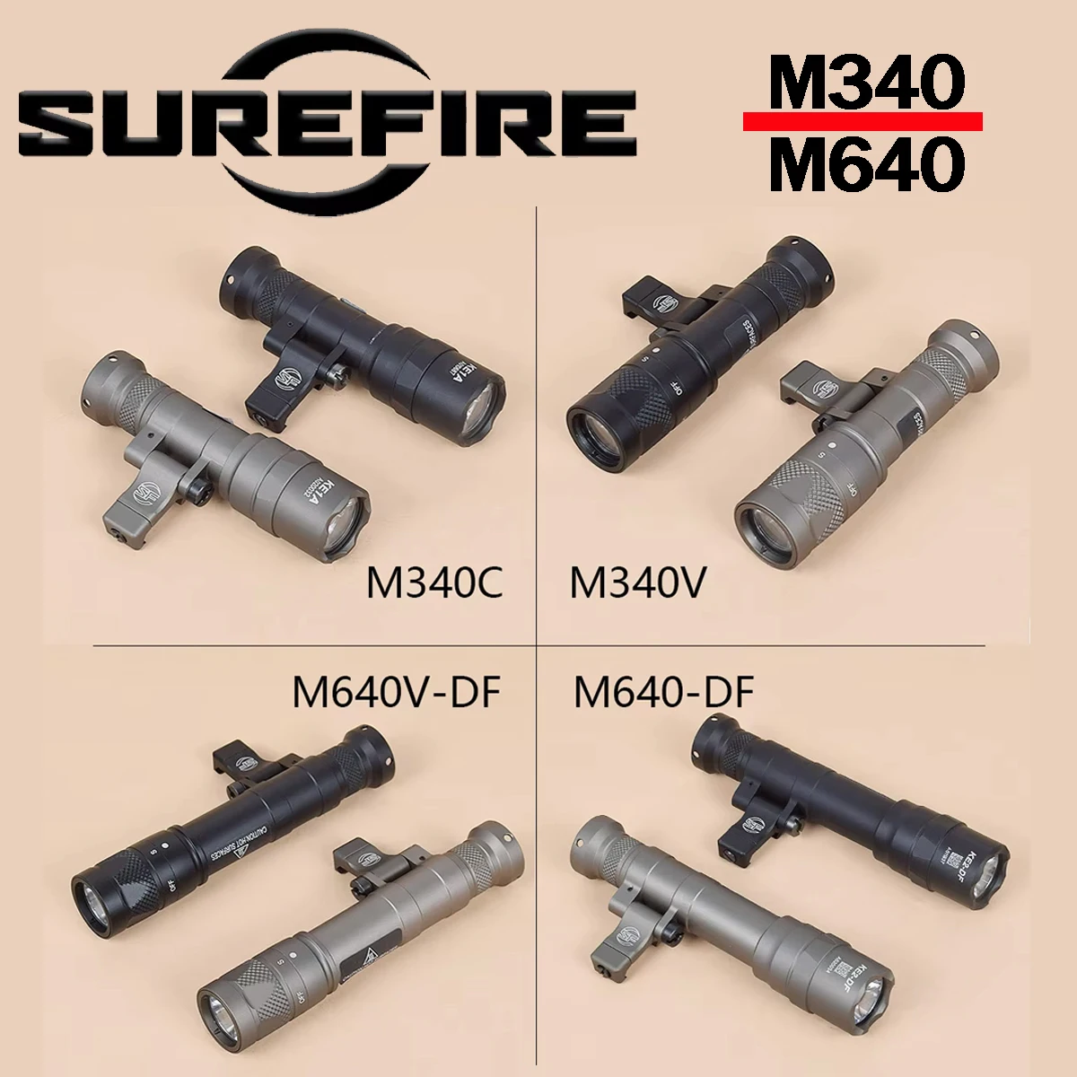 Тактический стробоскопический фонарик Surefire M340 M640 M340C, светодиодный скаутский фонарь, 20 мм, планка Пикатинни с креплением M LOK, страйкбольная охотничья лампа