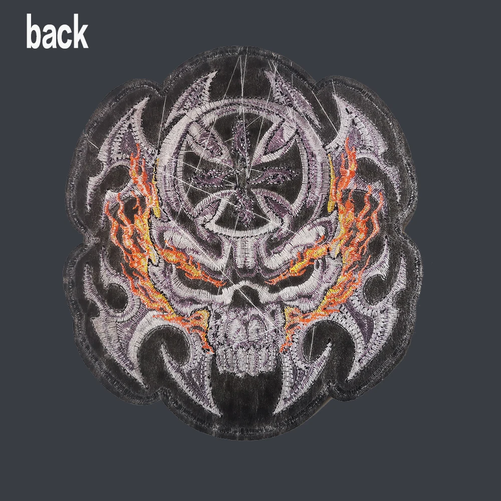 7.5\'\' inches Embroidery Patches Fire Skull Angry Flame Skeletonfor Jacket Back Vest Motorcycle Biker 17.8cm*19cm Needwork DIY