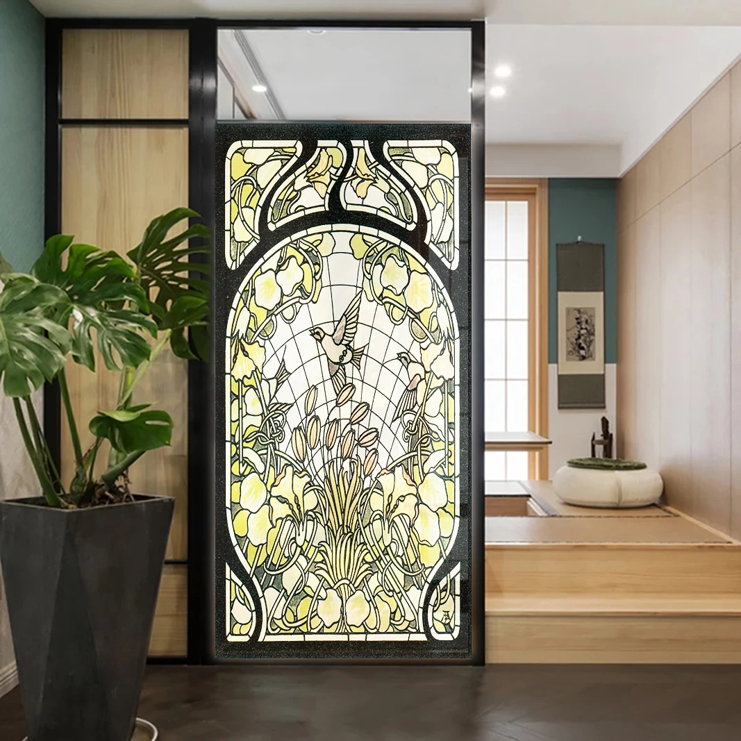 Church Stained Glass Decals Window Film Privacy Heat Insulation and Anti UV Blocking Static Cling Window Sticker for Home J10