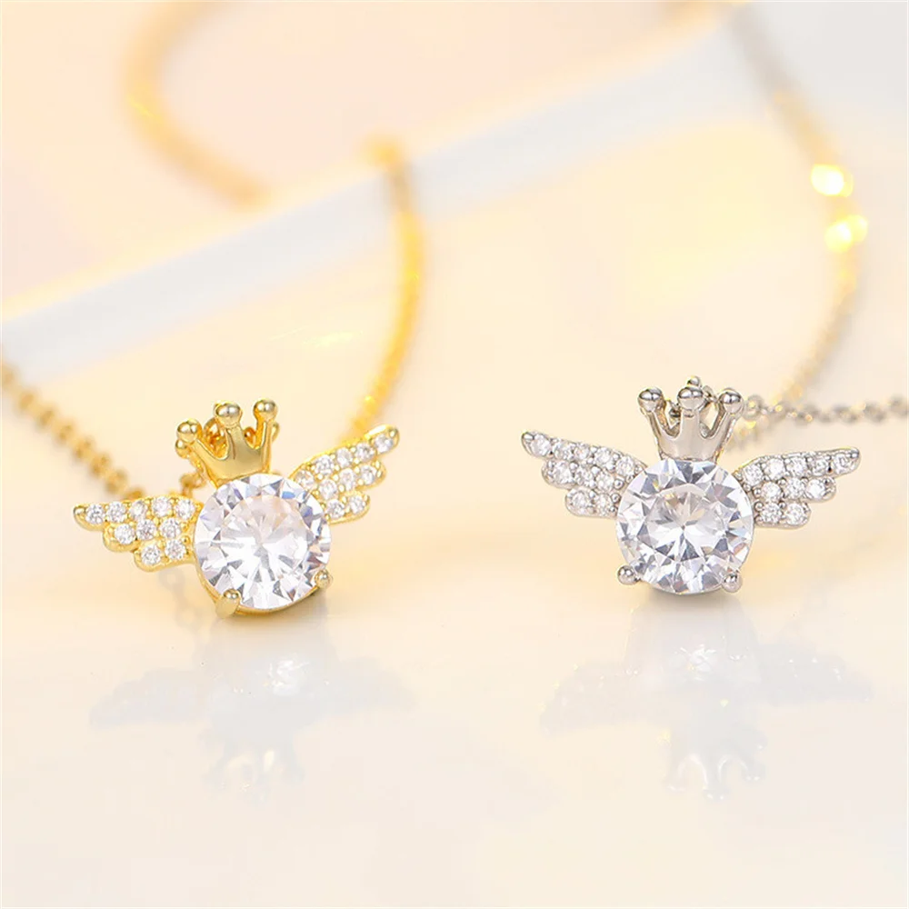 

Корейская цепочка на ключицу из стерлингового серебра S925 с цветком-ангелом и короной и бриллиантами