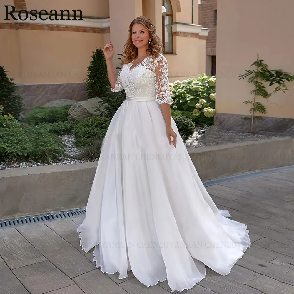 Customzied Gorgeous Plus Size Wedding Dresses for Woman 2026 V Neck Sweep Train Boho A Line Lace up Bridal Gowns Robe De Mariee