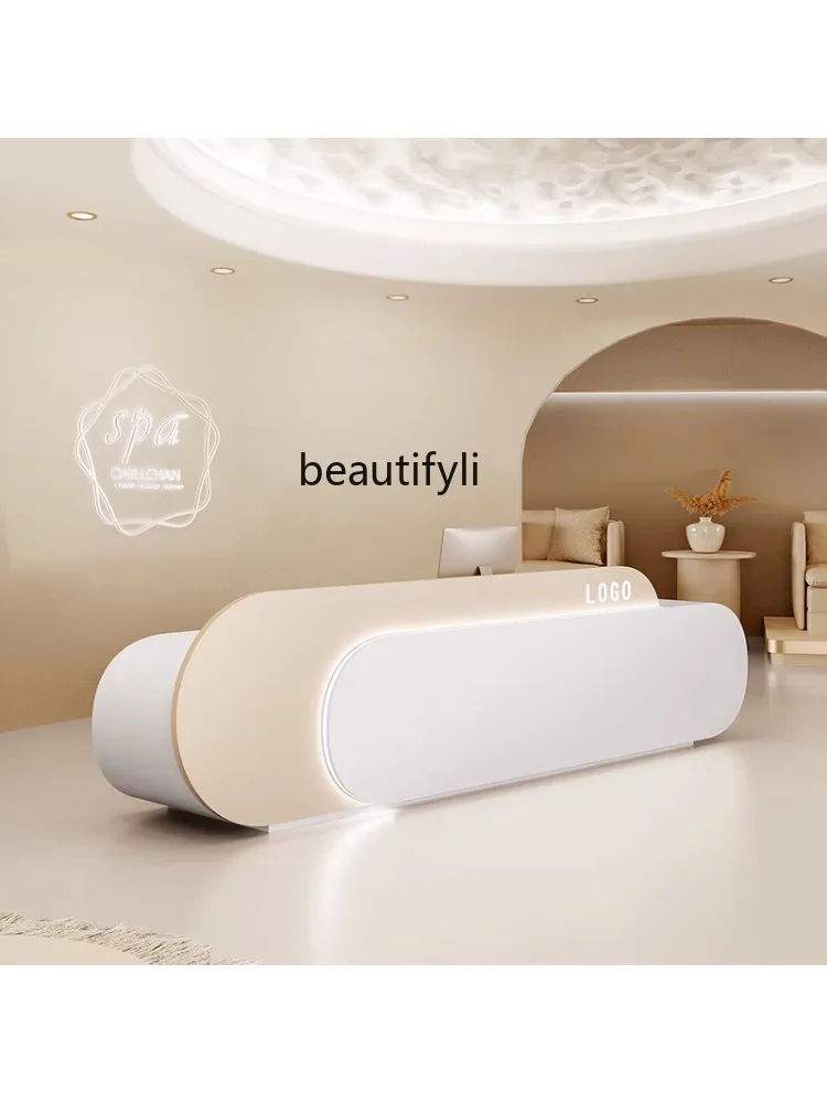 Light Luxury  Cream Style Medical Beauty Salon Bar Cabinet Cashier Clothing Store Company Lobby Reception Table Reception