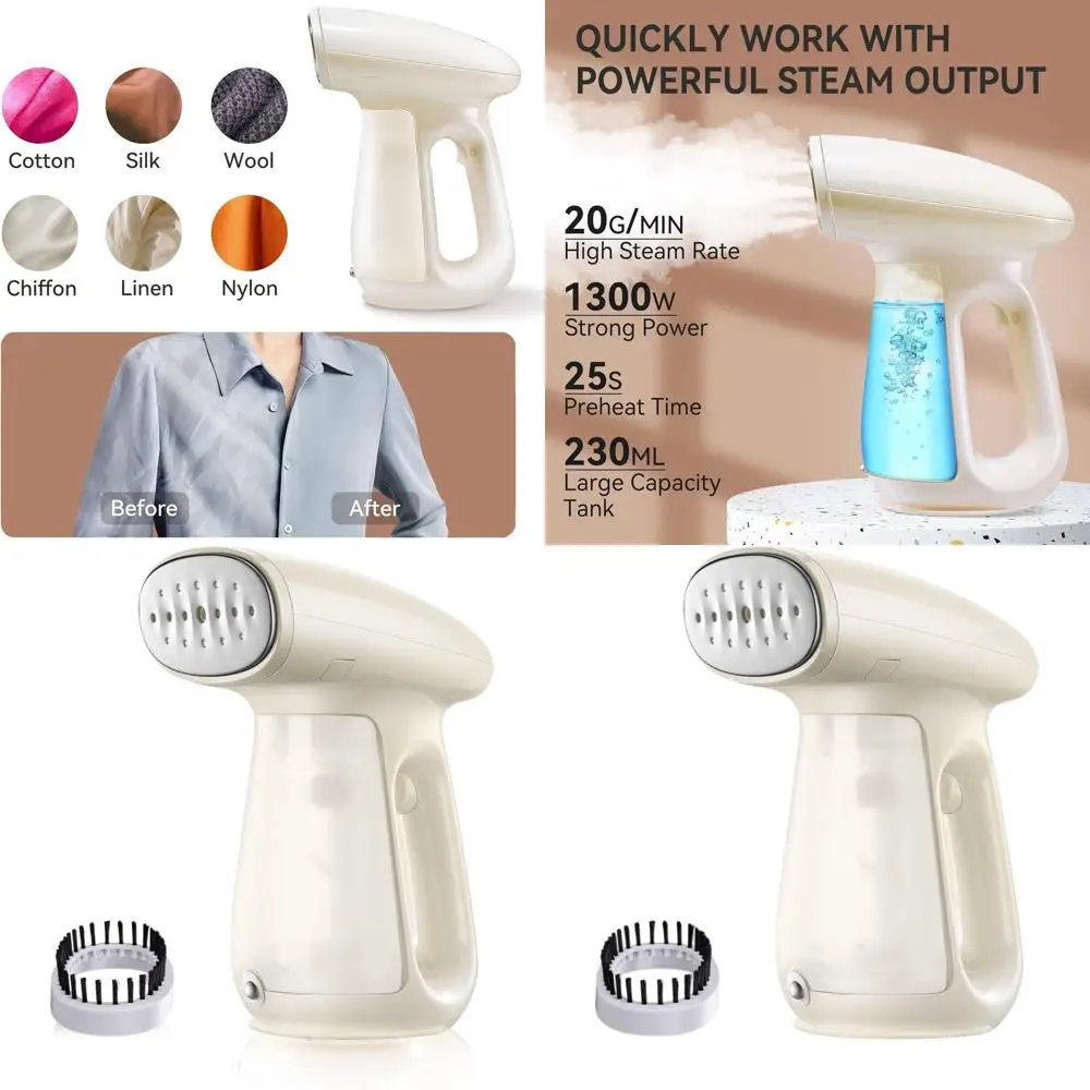 

Портативный ручной отпариватель для одежды мощностью 1300 Вт с резервуаром на 230 мл для быстрого удаления складок на ткани дома или в дороге