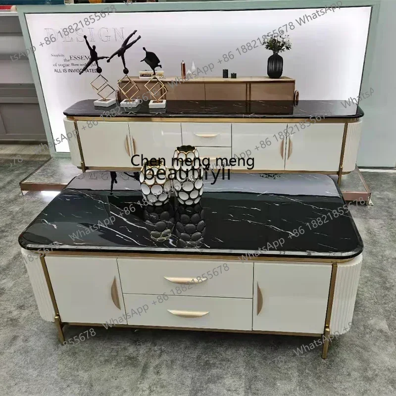 

CC light luxury TV cabinet coffee table combination modern simple audio-visual cabinet paint living room marble floor cabinet