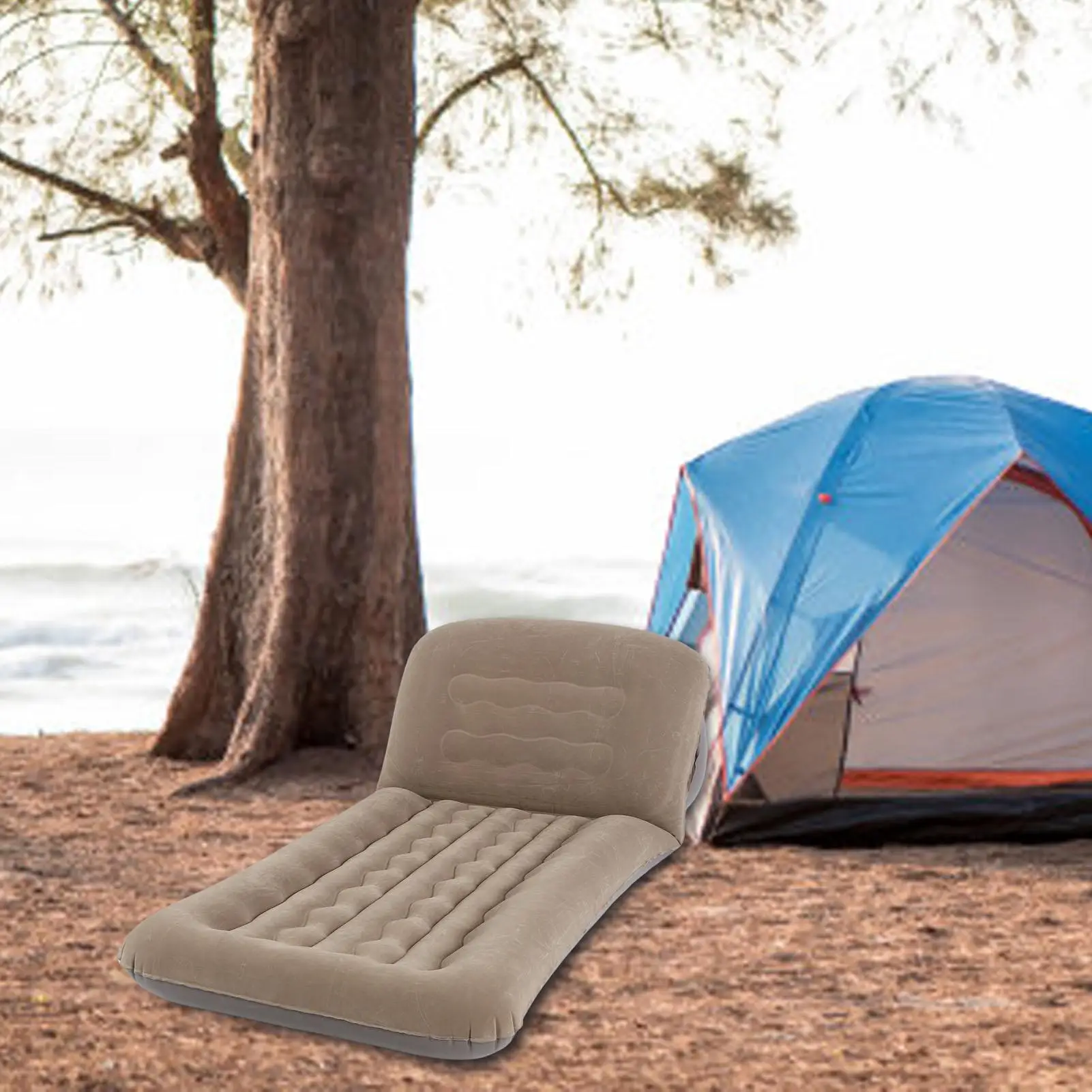 

Портативный складной надувной матрас коричневого цвета из флокированного ПВХ с регулируемой спинкой для кемпинга, путешествий, пляжа