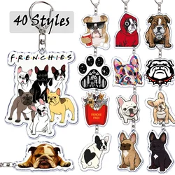 Cute Frenchies Dog Acrylic Keychain for Women Man Accessories Bag Pendant Pug Dog Bulldog Key Chain Ring Keychains Jewelry